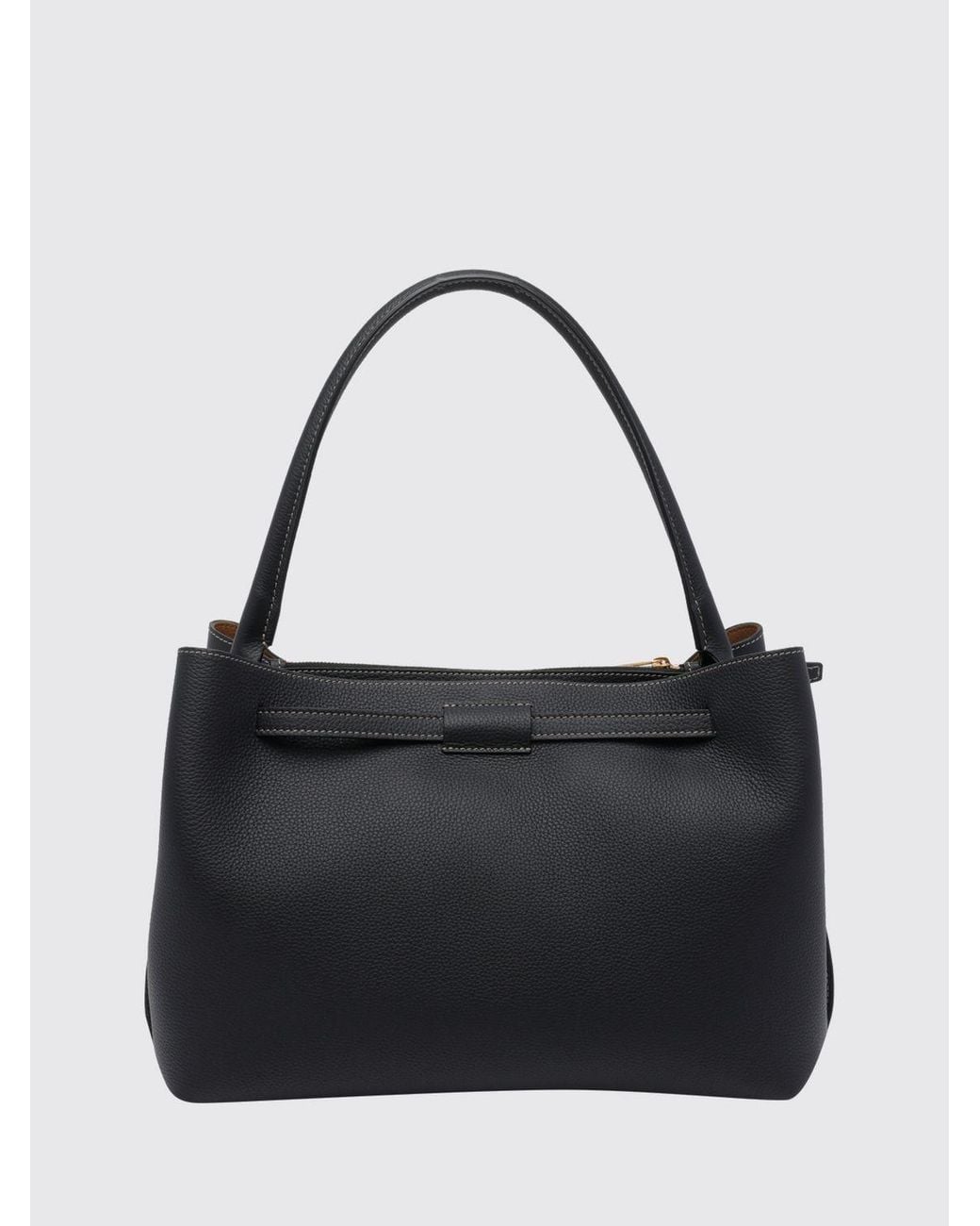 Tod's Black Grained Calf Leather Shoulder Bag With T Timeless Logo And Hook Closure