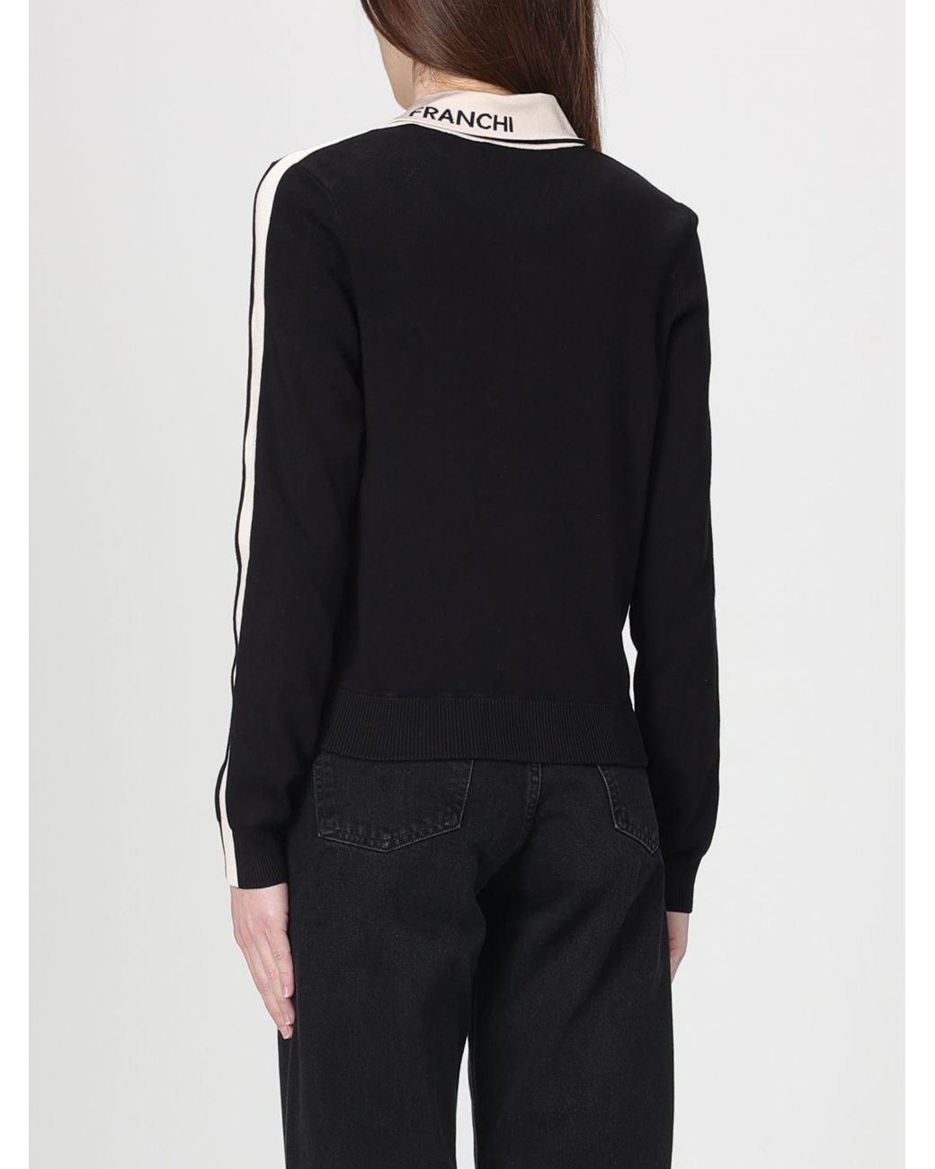 Elisabetta Franchi Black Logo Viscose Knit Polo Cardigan
