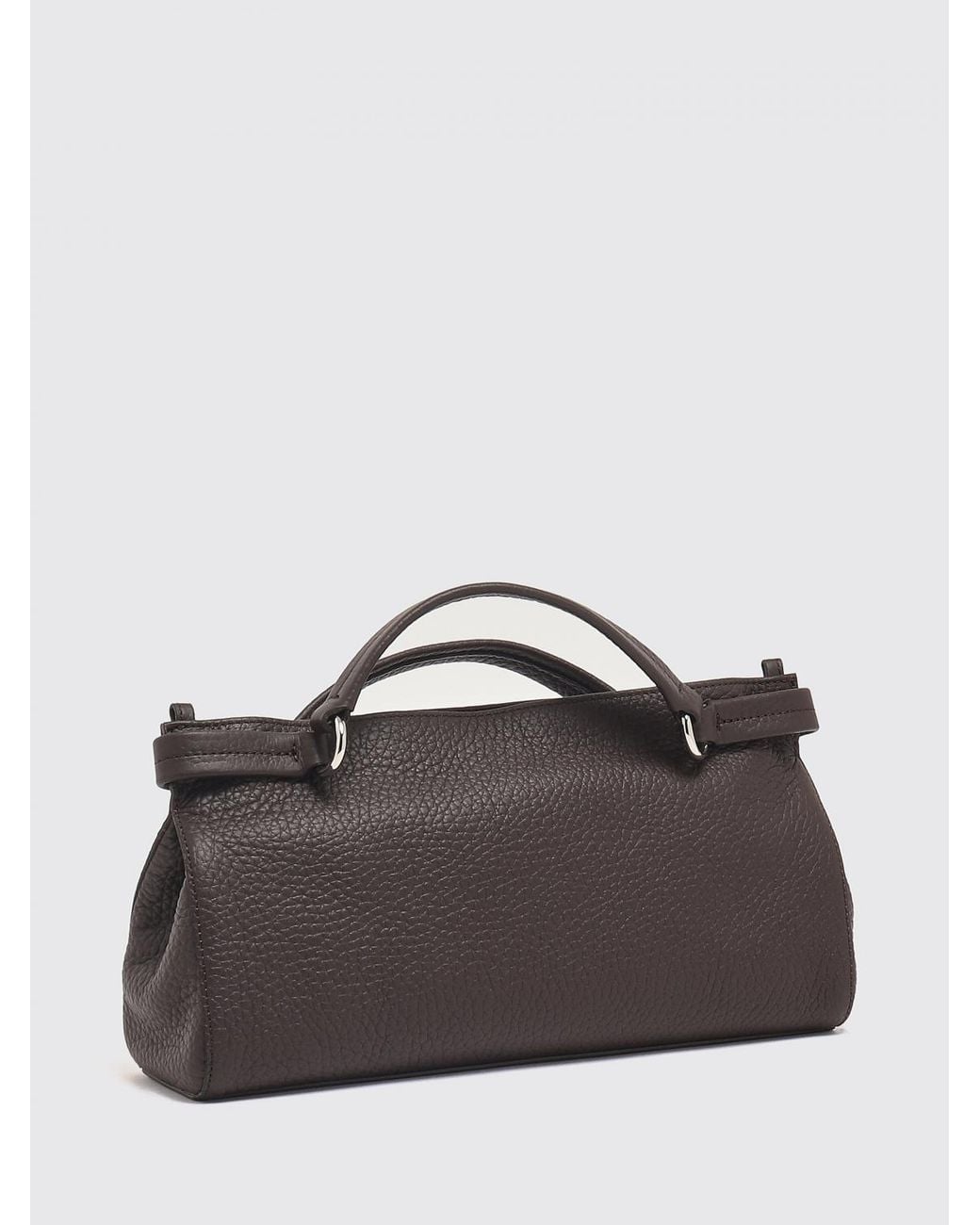 Orciani Gray Virgo Grained Leather Handbag With Double Handle And Logo Charm