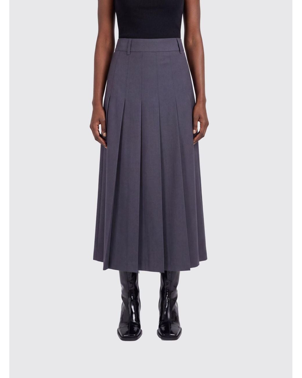 DUNST Blue High-Waisted A-Line Crêpe Midi Skirt