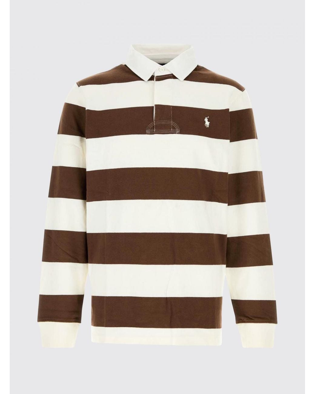 Polo Ralph Lauren White Striped Cotton Long-Sleeve Polo With Pony Logo for men