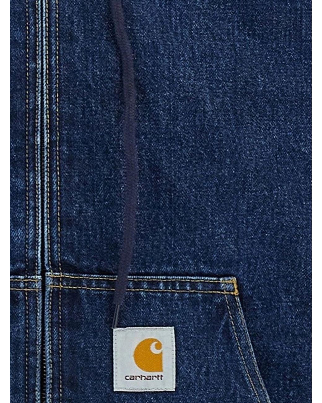 Carhartt Blue Hooded Technical Fabric Windbreaker Jacket With Kangaroo Pocket for men