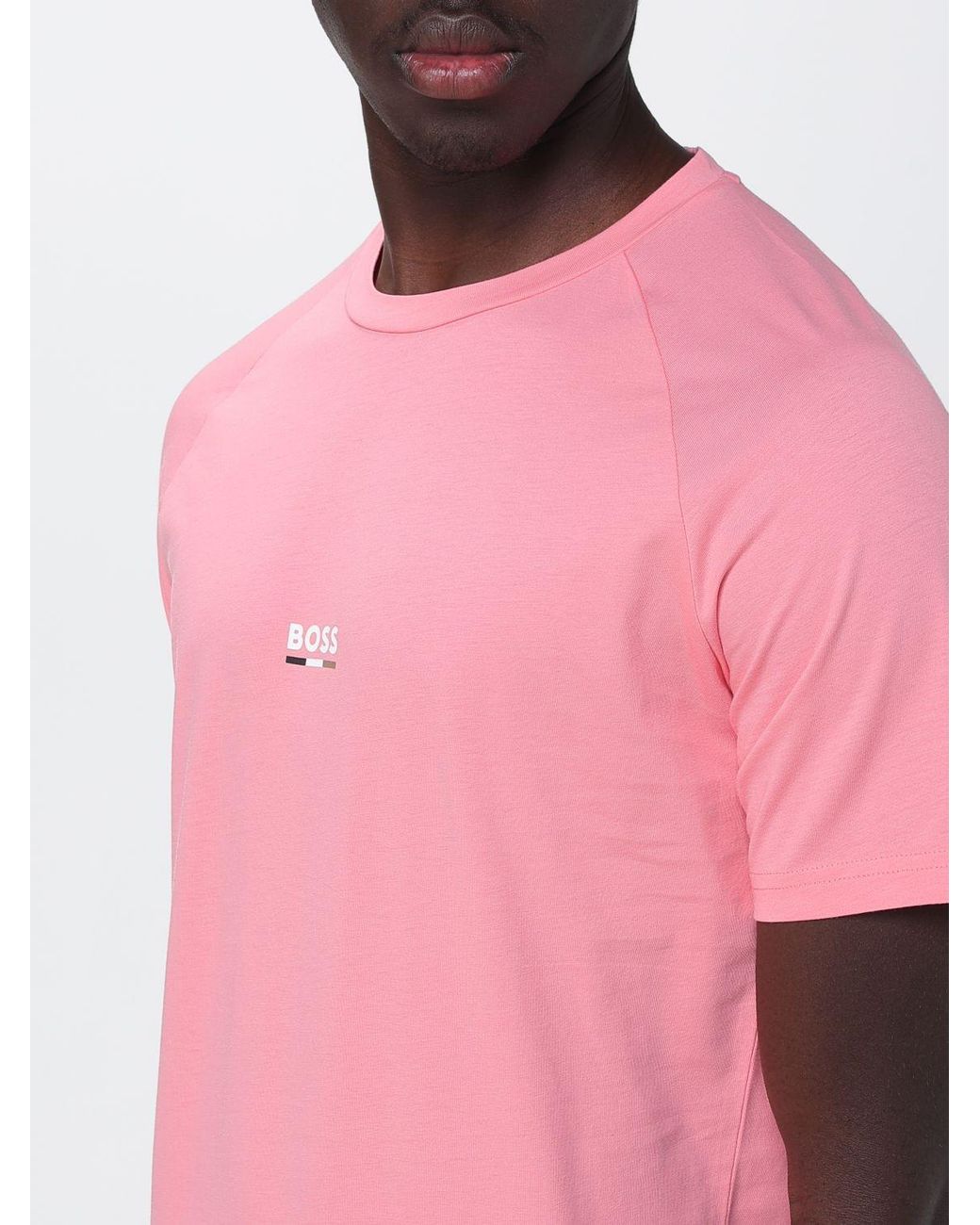 Boss Pink Cotton T-Shirt With Mini Logo for men