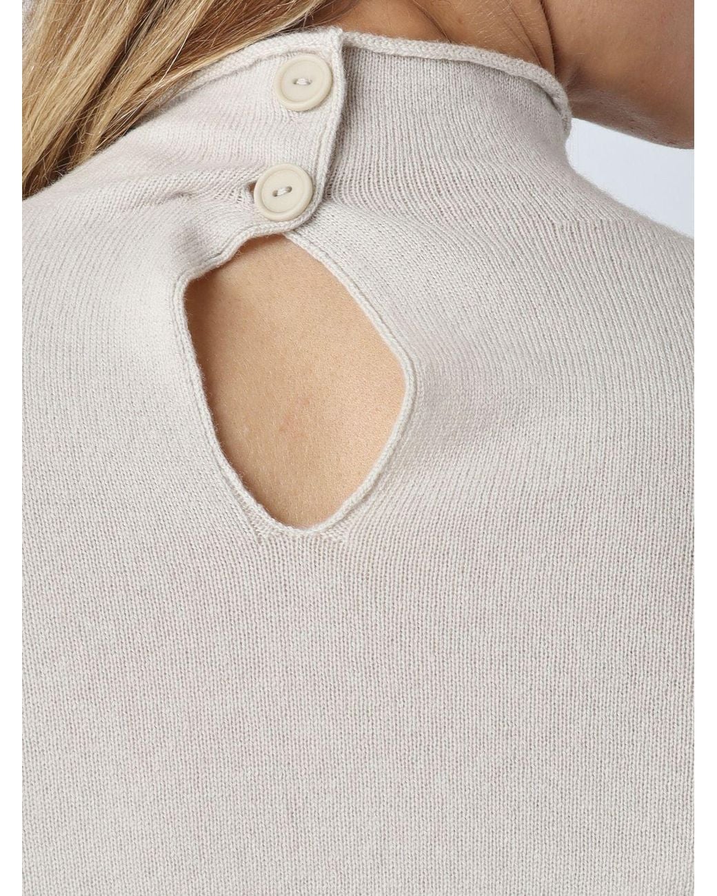Max Mara White Wool And Cashmere Roll Neck Jumper With Dropped Shoulders