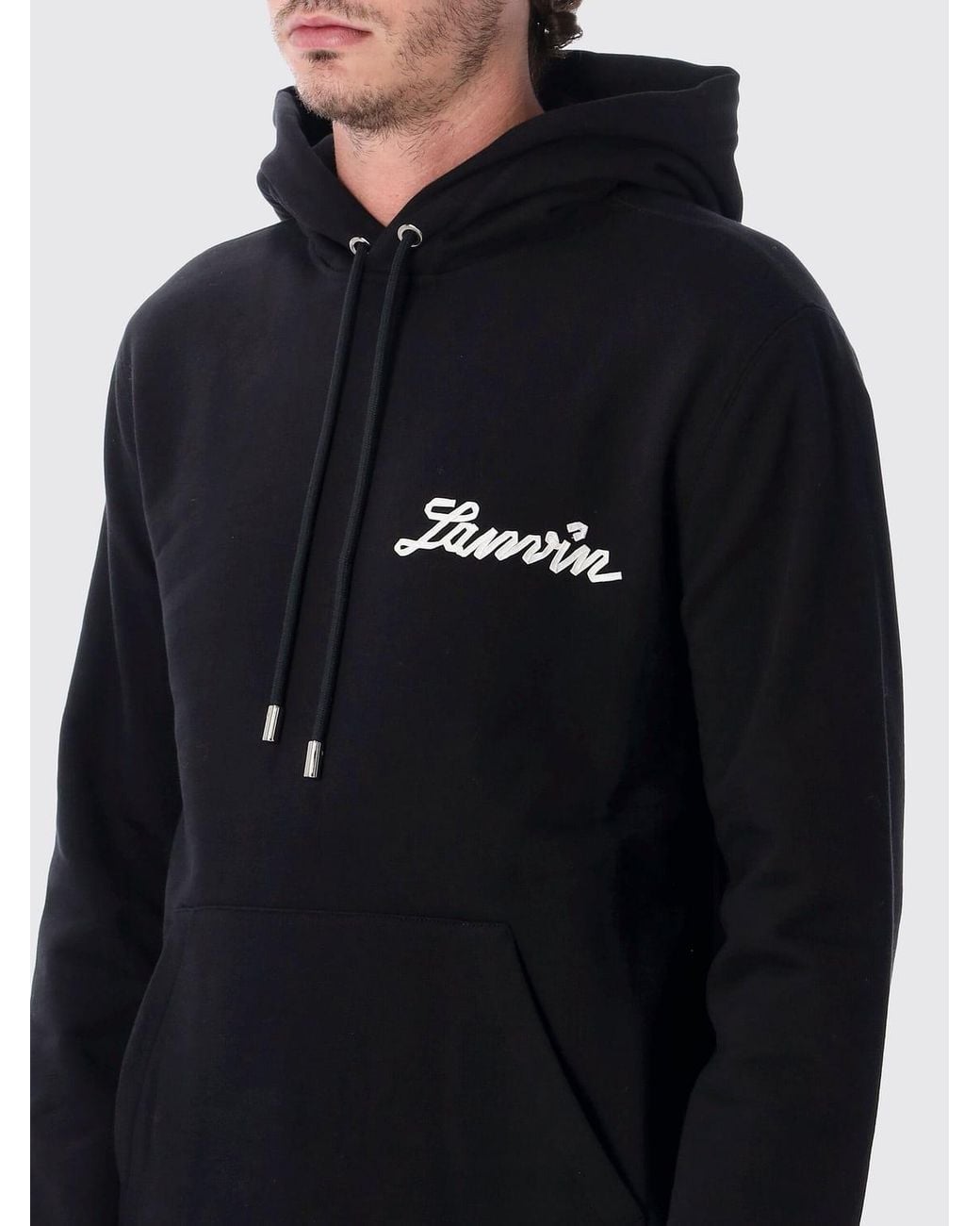 Lanvin Blue Cotton Hoodie With Kangaroo Pocket And Logo for men