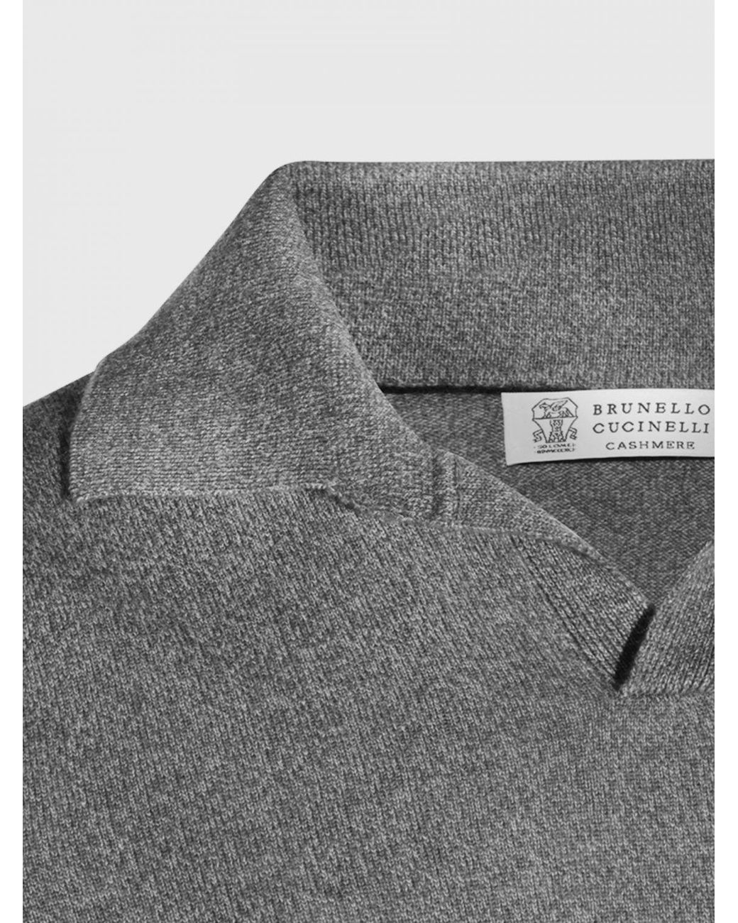 Brunello Cucinelli Gray Long-Sleeved V-Neck Polo for men
