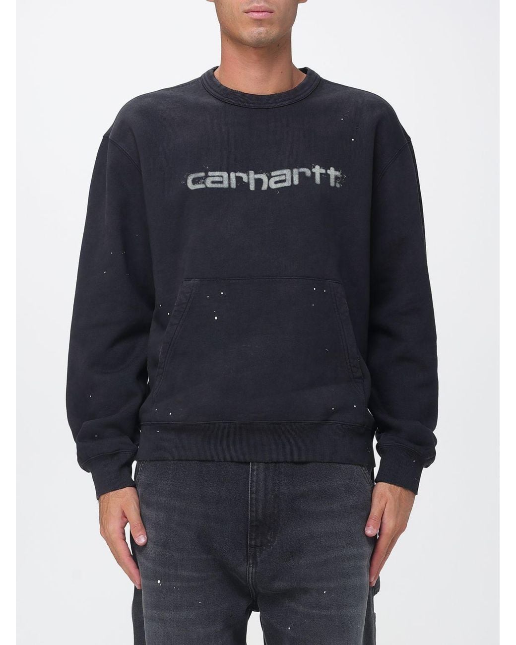 Carhartt Blue Relaxed Fit Cotton Crewneck Jumper With Contrasting Lettering Logo for men