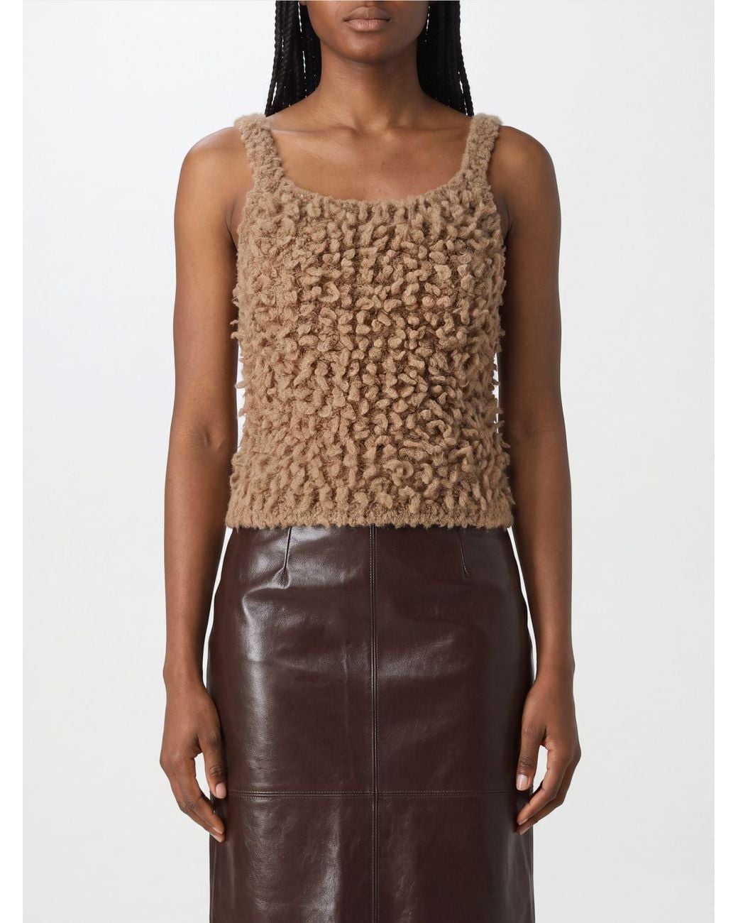 Peserico Brown Slim Fit Off-The-Shoulder Knit Top