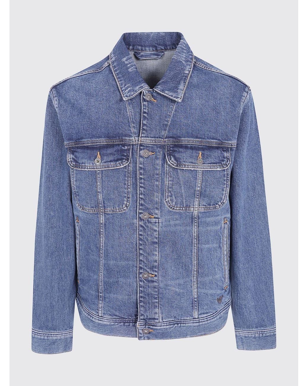 Emporio Armani Blue Short Cotton Denim Jacket With Flap Patch Pockets for men