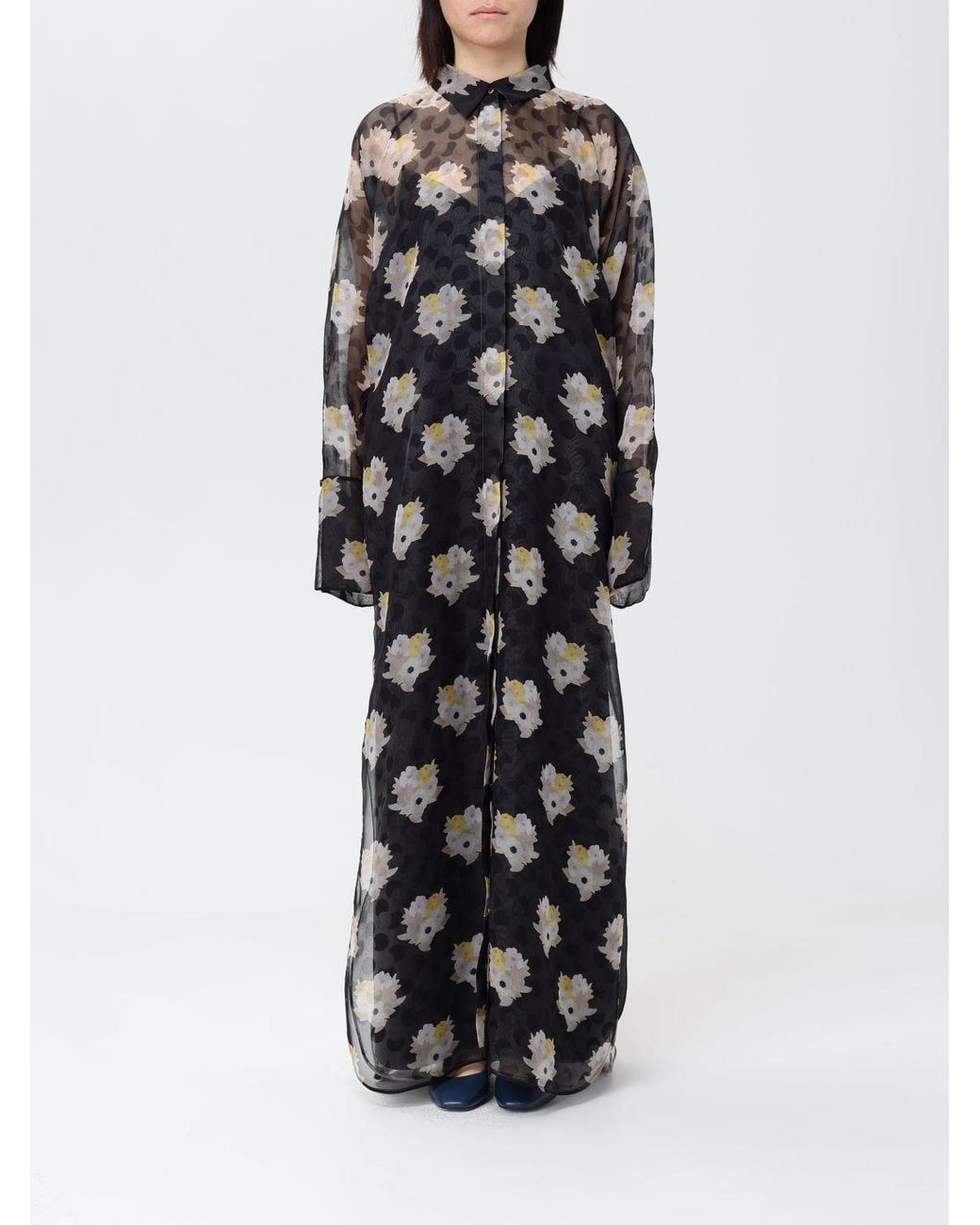 Fendi White Silk Shirtdress With Floral Print