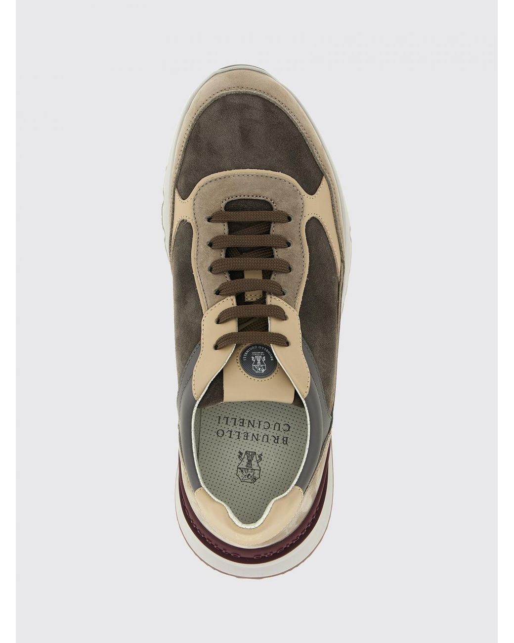 Brunello Cucinelli White Bicolor Suede And Leather Low-Top Sneakers With Serrated Sole for men