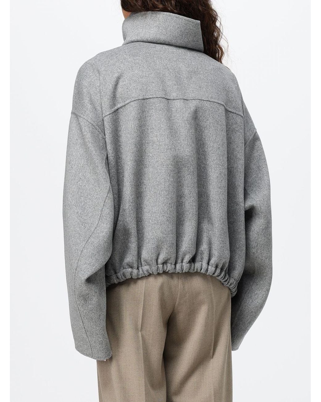Sportmax Gray Wool Bomber Jacket With High Neck And Zip Fastening