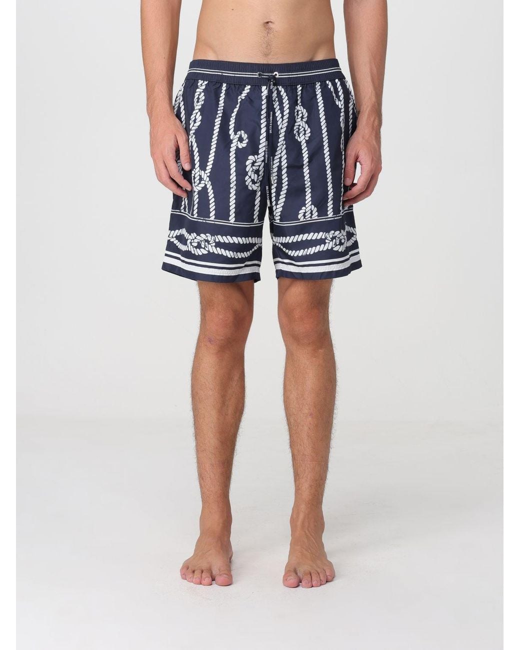 Dolce & Gabbana Blue Dolce &Amp Gabbana Boxer-Style Swim Shorts With Graphic Print And Drawstring Waist for men