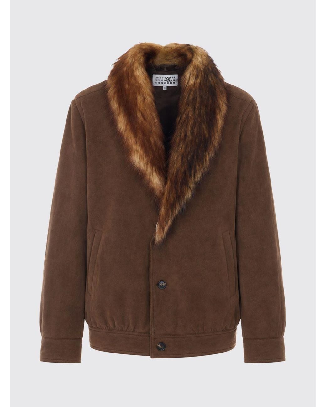 MM6 by Maison Margiela Brown Short Faux Leather Jacket With Fur Collar