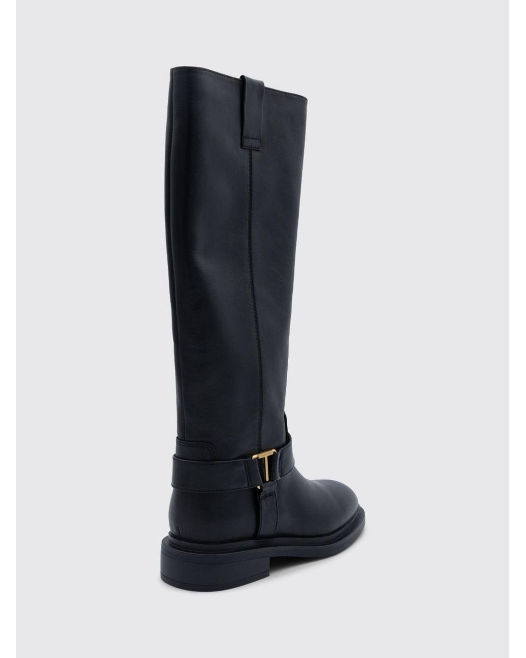 Twinset Blue Knee-High Smooth Leather Biker Boots With Double Pull-Tabs