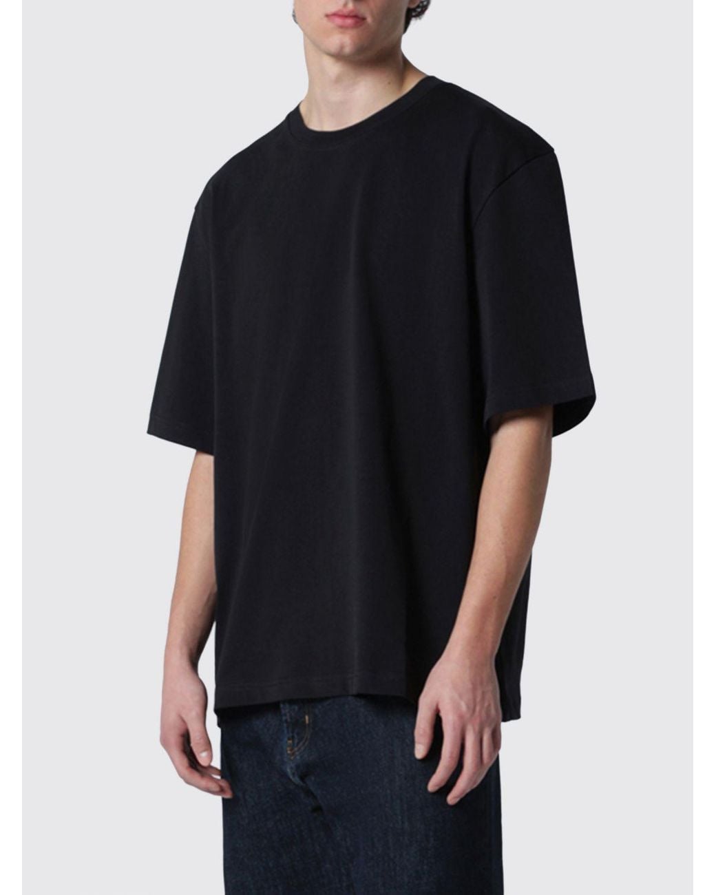 Studio Nicholson Black Relaxed Fit Cotton Crewneck T-Shirt With Back Logo for men