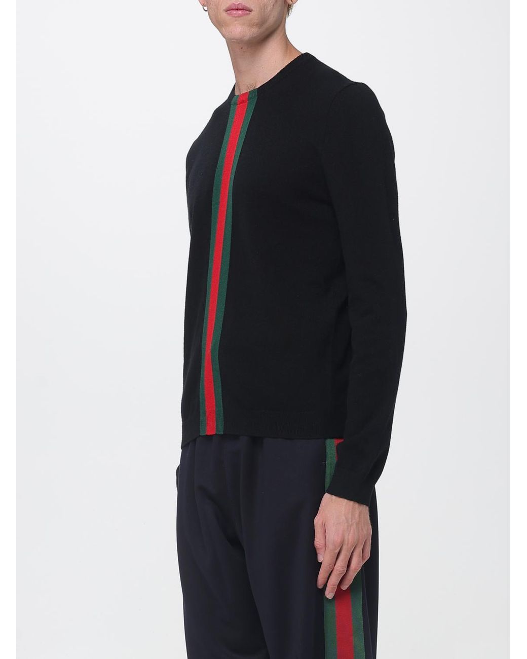 Gucci Blue Slim Fit Striped Cashmere Crewneck Jumper With Web Detail for men