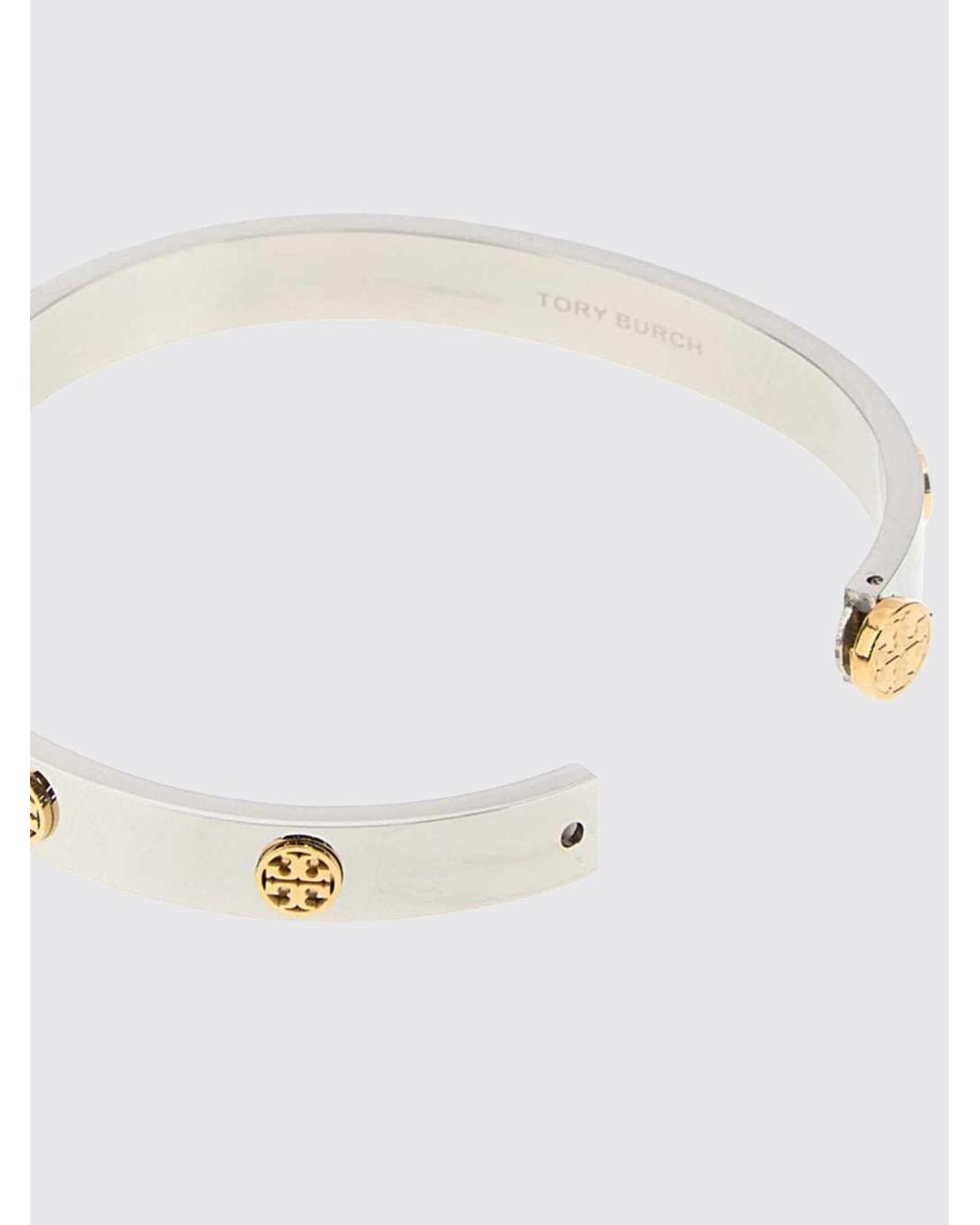 Tory Burch White Steifer Stahl-Armreif Mit Double T-Logo Mit Druckverschluss