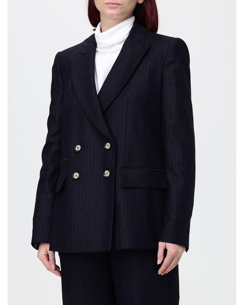 Emporio Armani Blue Pinstripe Double-Breasted Wool Blazer With Peak Lapels