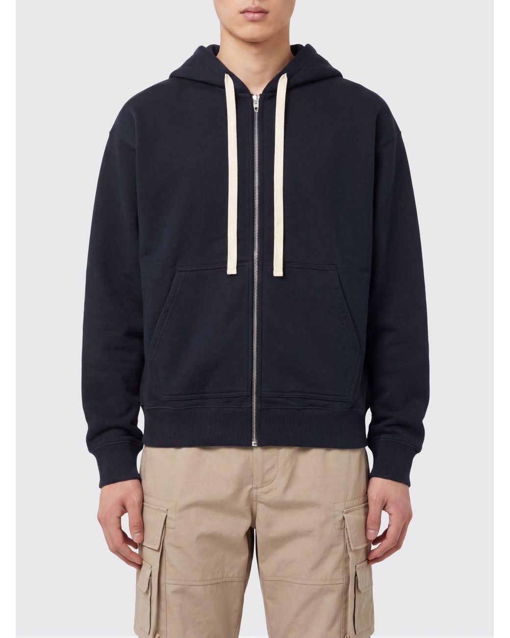 Jil Sander Blue Two-Tone Pure Cotton Zip-Up Hoodie for men