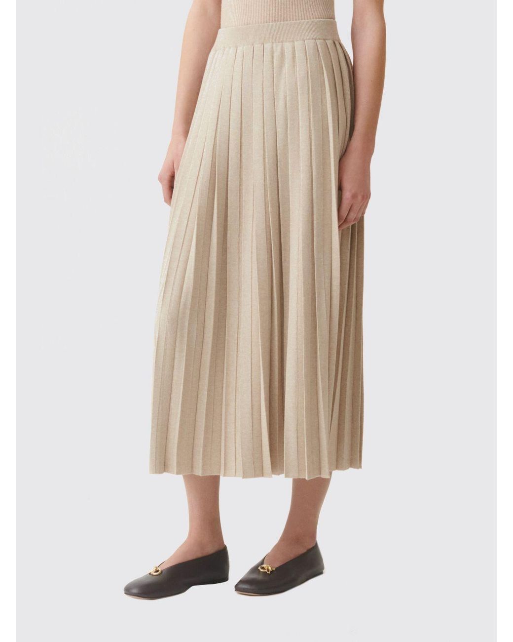 Fabiana Filippi Natural Pleated Wool And Silk Knit Midi Skirt
