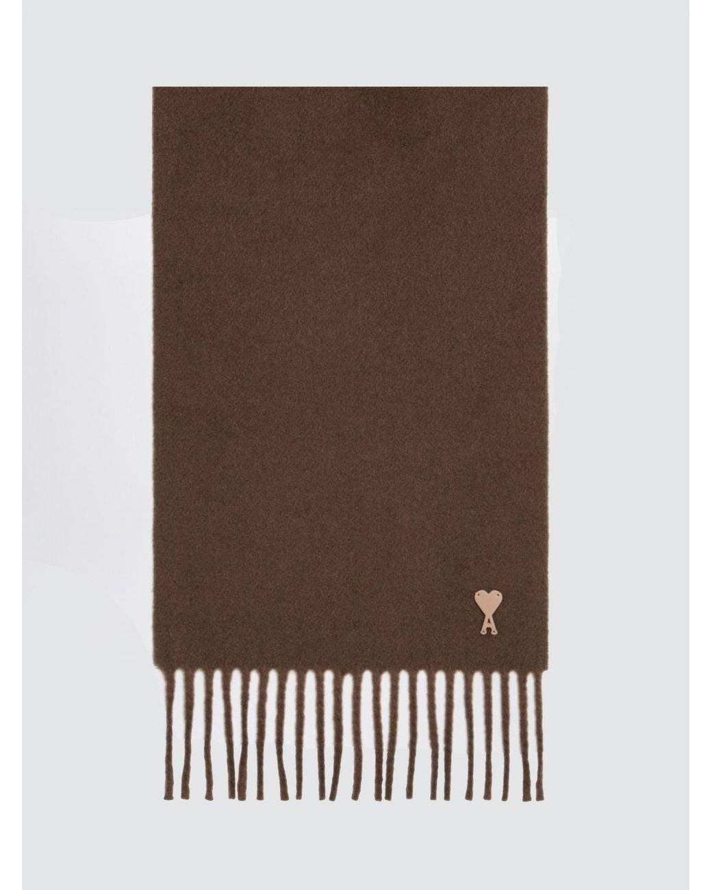 AMI Brown Rectangular Pure Wool Scarf With Logo And Fringed Hem for men