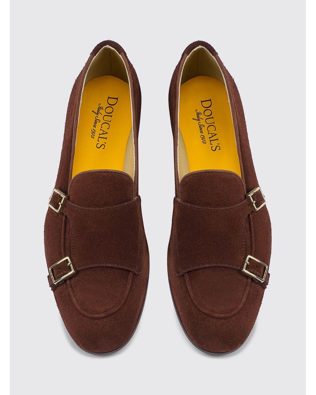 Doucal's Brown Suede Double Monk Strap Shoes With Raised Moc-Toe