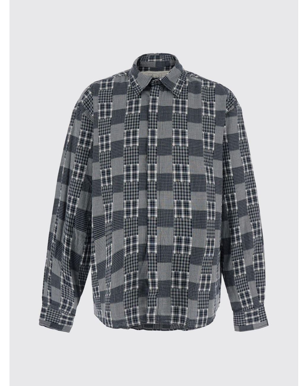 ERL Gray Patchwork Cotton Long-Sleeve Shirt With Curved Hem for men
