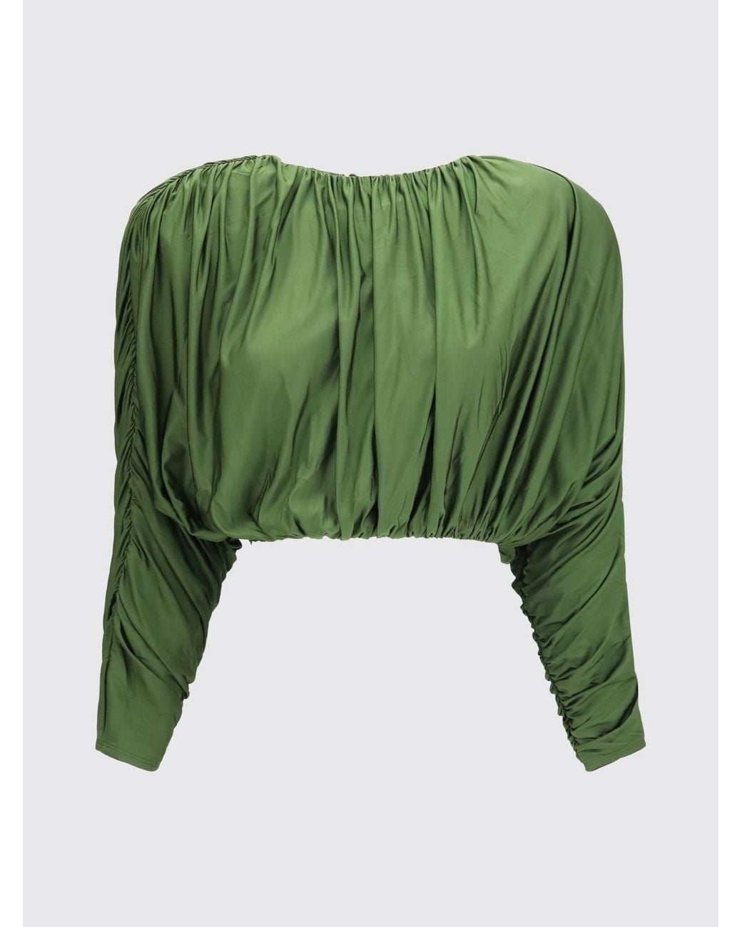Self-Portrait Green Draped Cropped Long-Sleeved Jersey Top