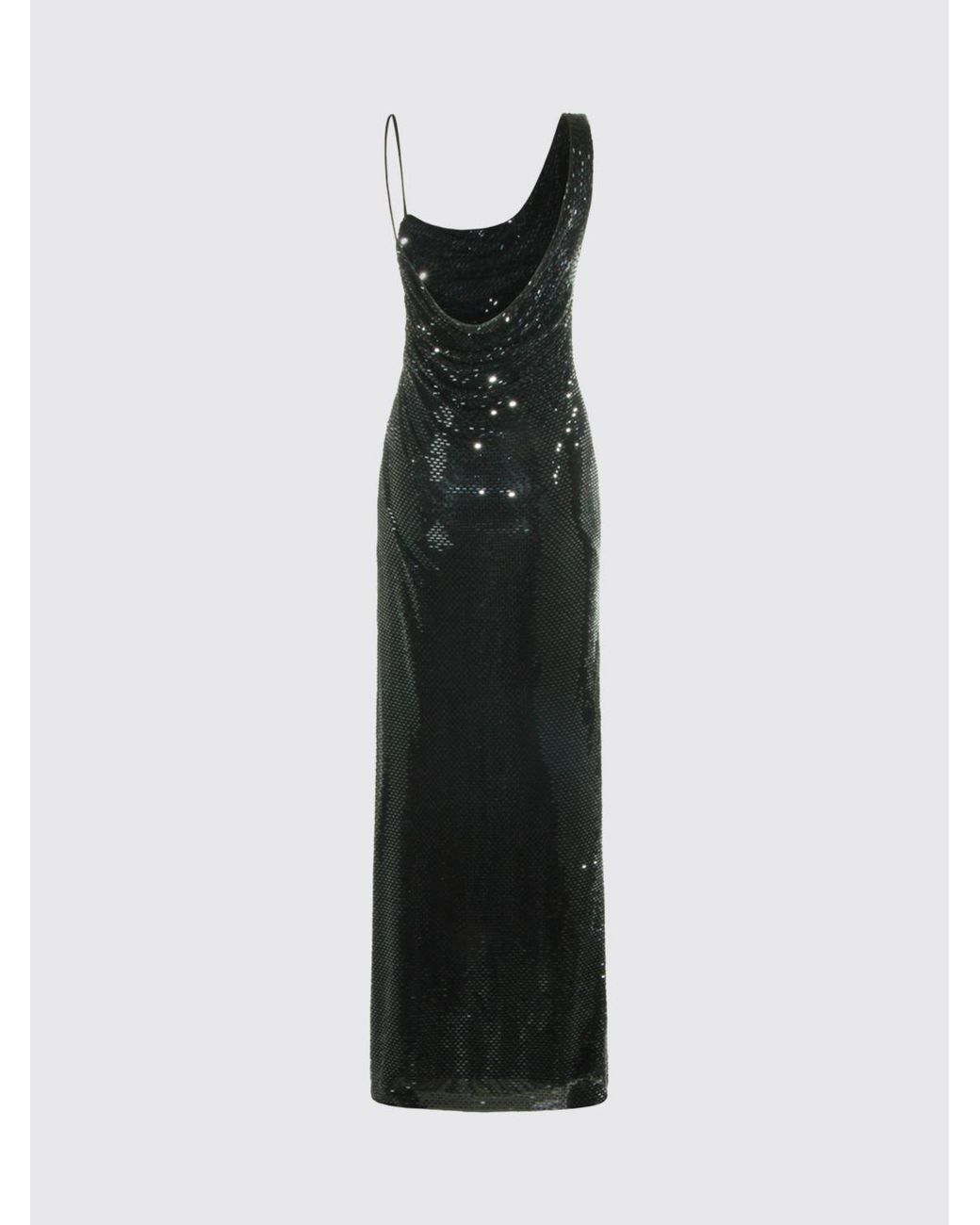 Self-Portrait Black One-Shoulder Rhinestone Embellished Long Evening Gown