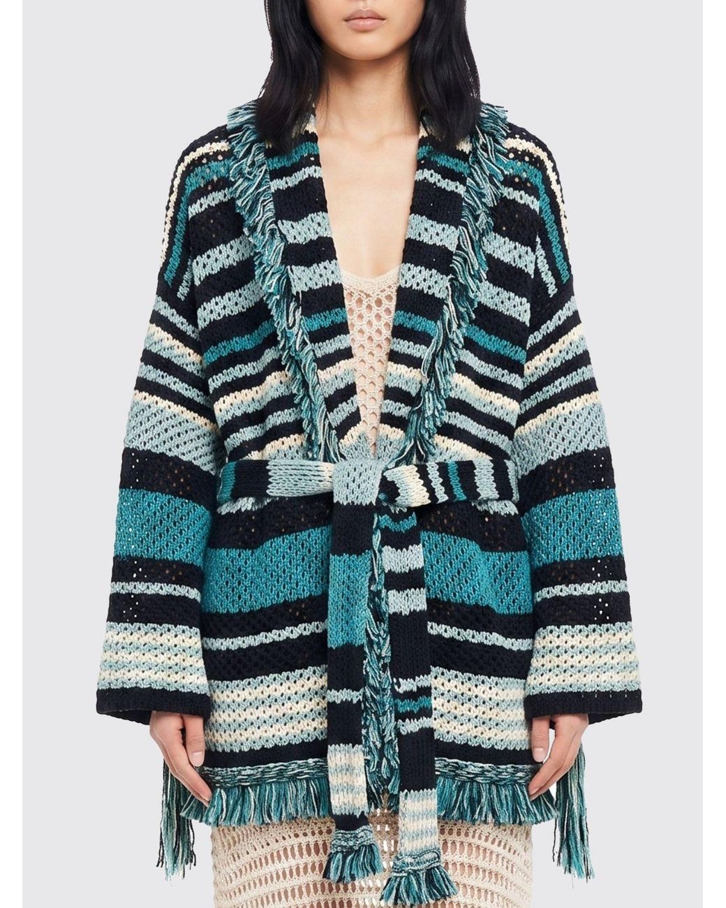Cartagan Robe Alanui Striped Cotton Blend Robe Cardigan in Blue | Lyst UK