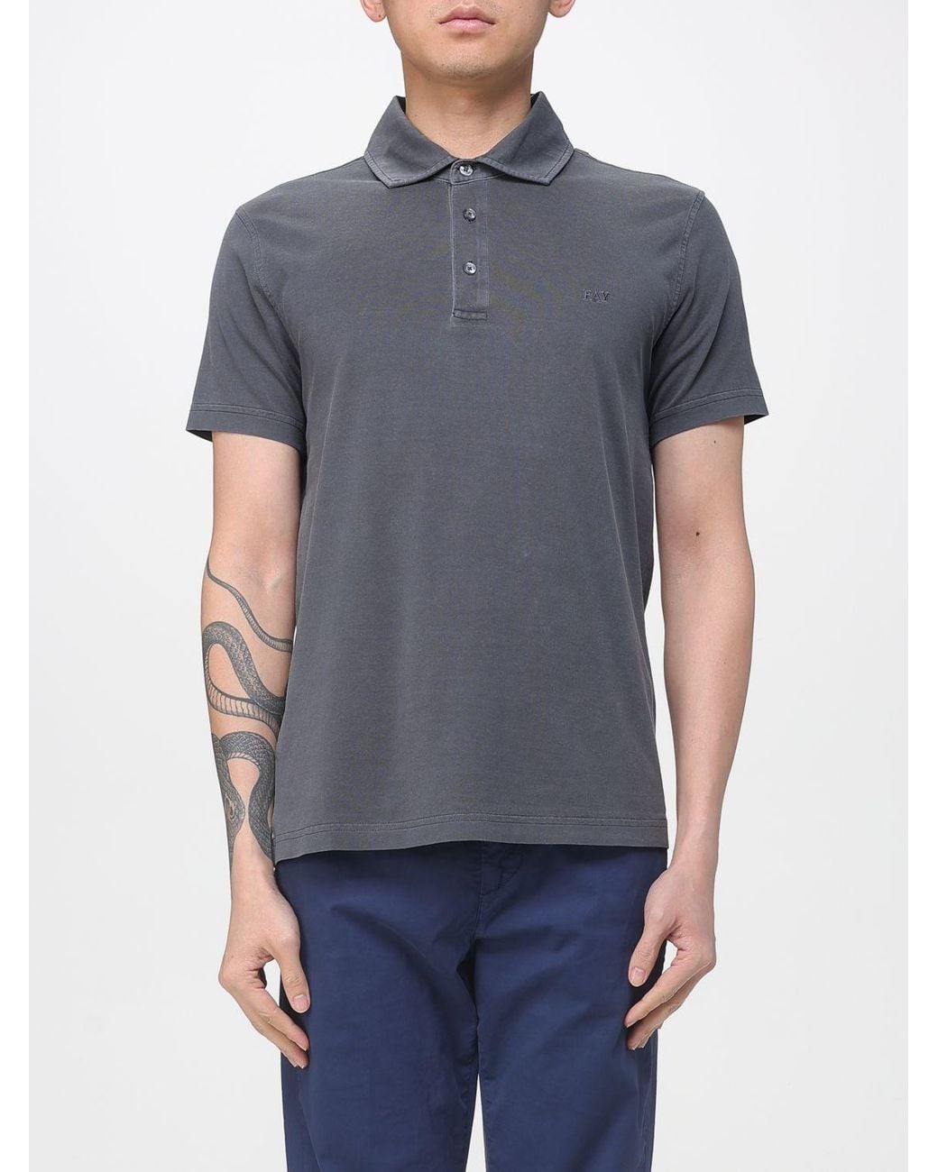 Fay Gray Cotton Polo Shirt With Mini Logo for men