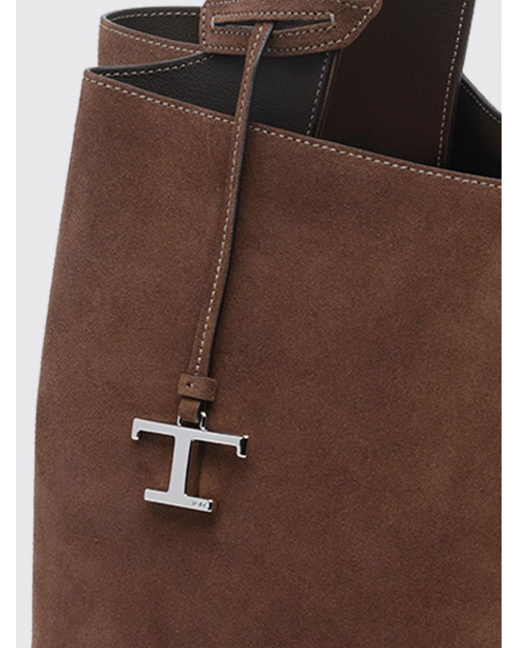 Tod's Brown Suede Leather Shoulder Bag With Double Handle And T Timeless Logo