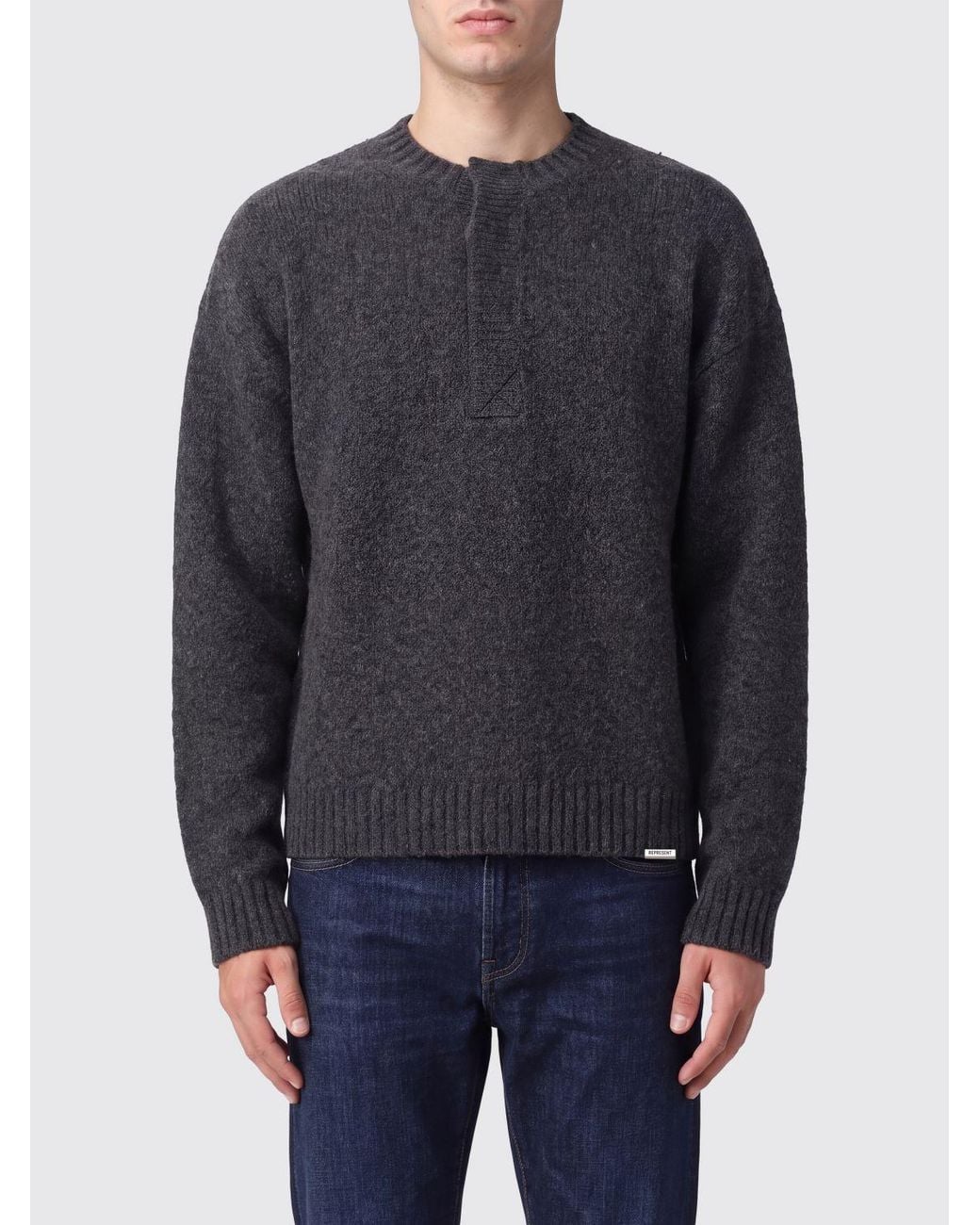 Represent Blue Wool Blend Crewneck Jumper With Metal Logo Plaque for men