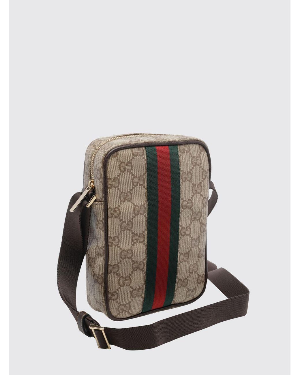 Gucci Brown Gg Jacquard Fabric Crossbody Bag With Stripe Detail for men