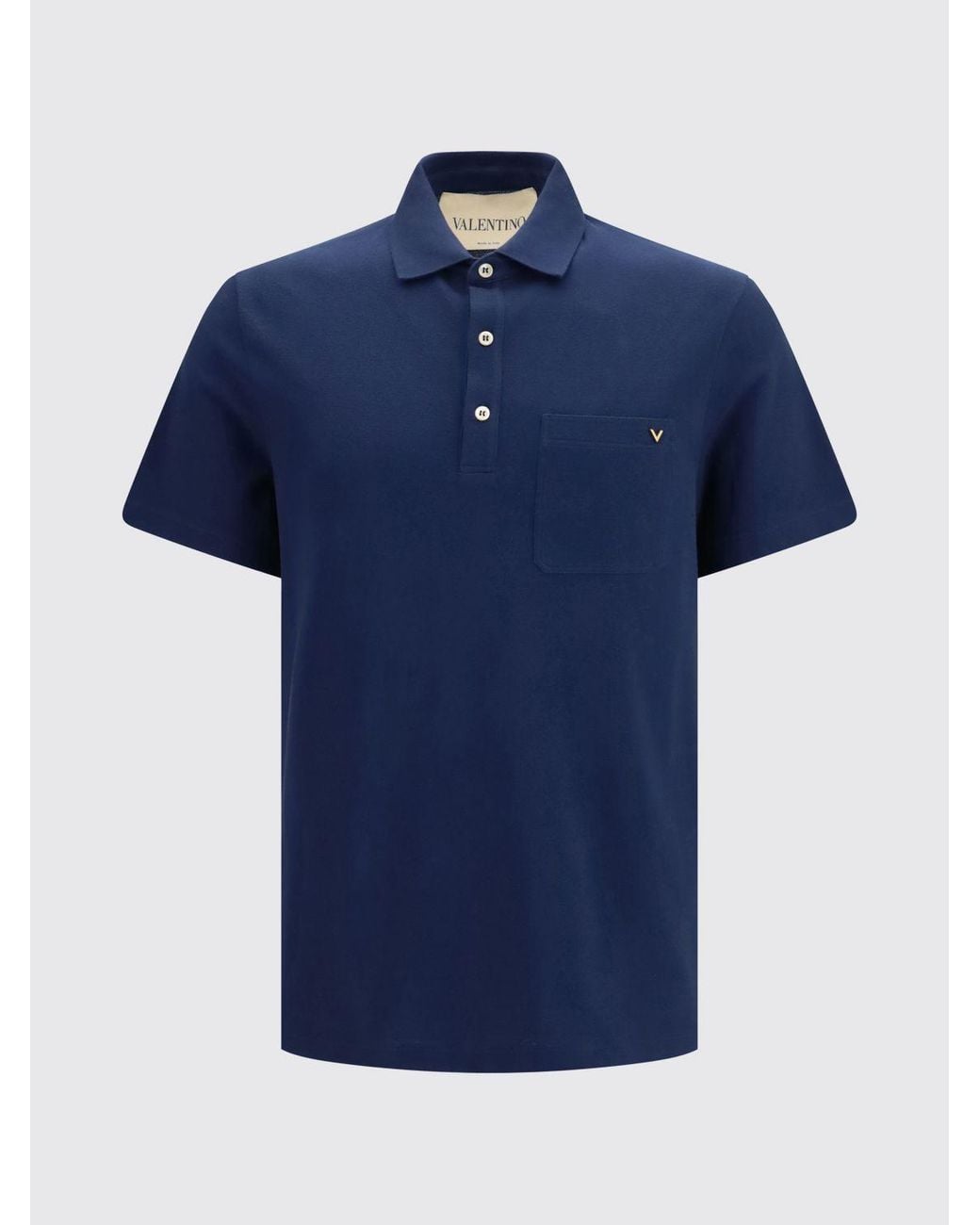 Valentino Garavani Blue Cotton Polo Shirt With Vlogo Signature And Patch Pocket for men