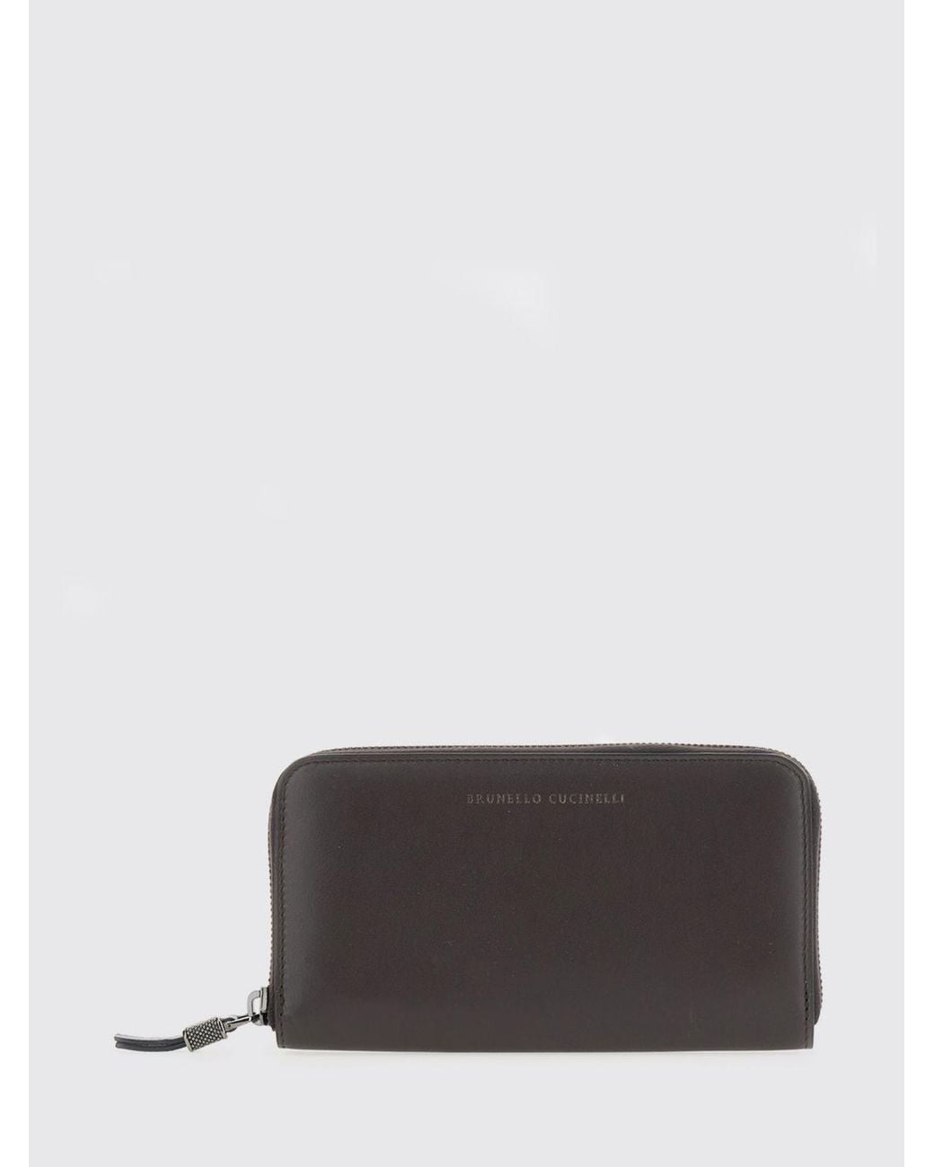 Brunello Cucinelli Gray Continental Calfskin Leather Zip-Around Wallet