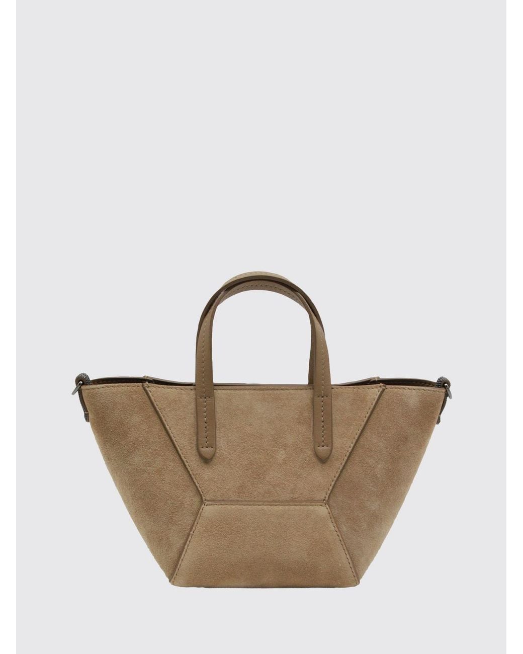 Brunello Cucinelli Natural Small Suede Handbag With Monili Embellishment