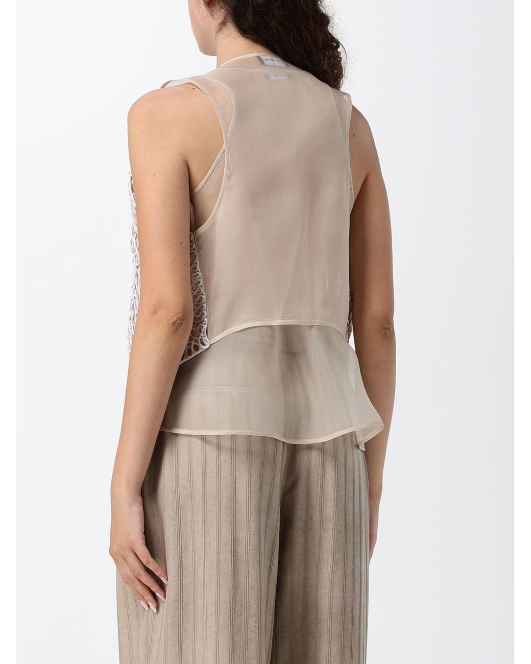 Emporio Armani Multicolor Crochet Tailored Vest With Square Neckline And Asymmetrical Hem