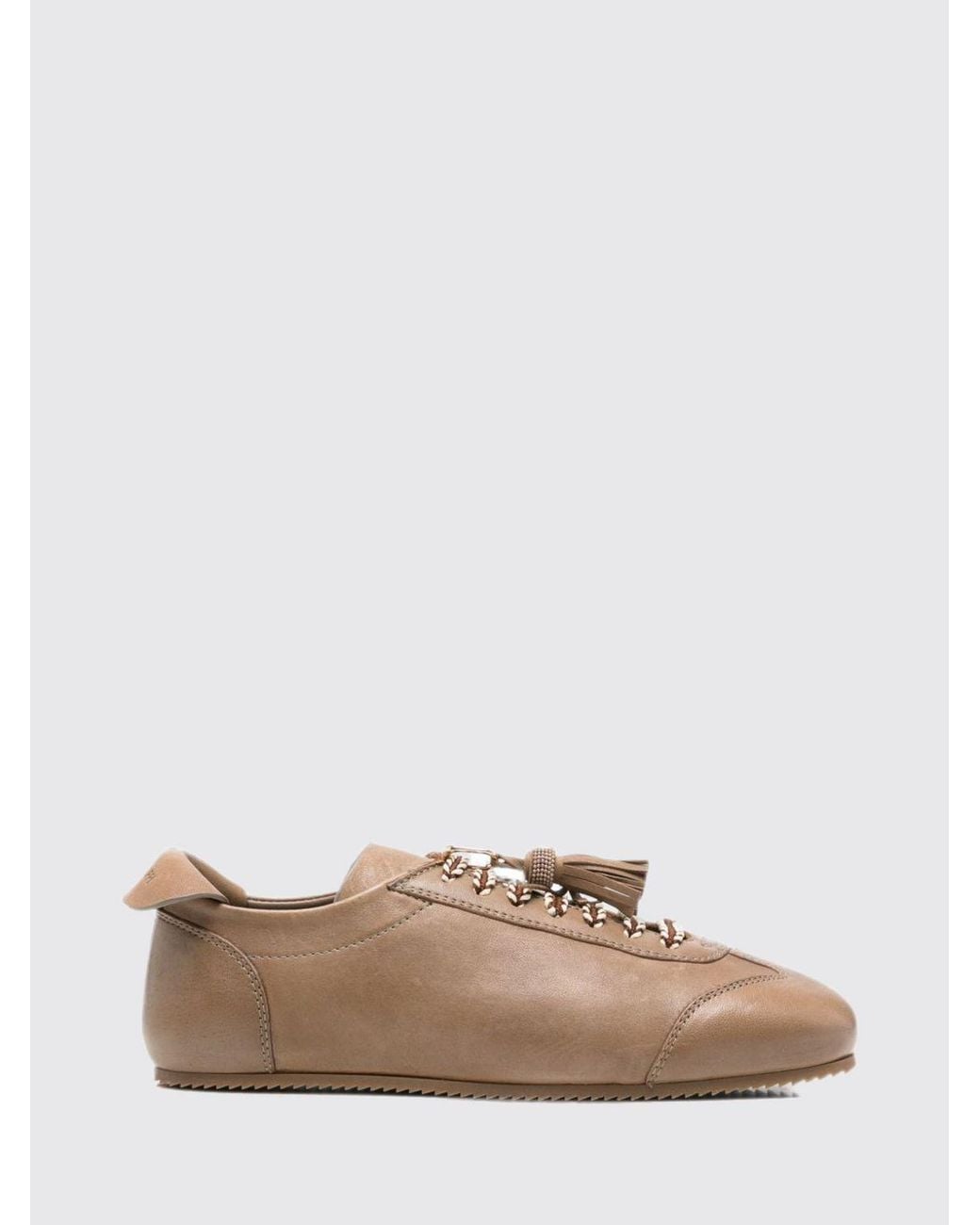 Fabiana Filippi Brown Low Top Smooth Leather Sneakers With Tassels And Round Toe