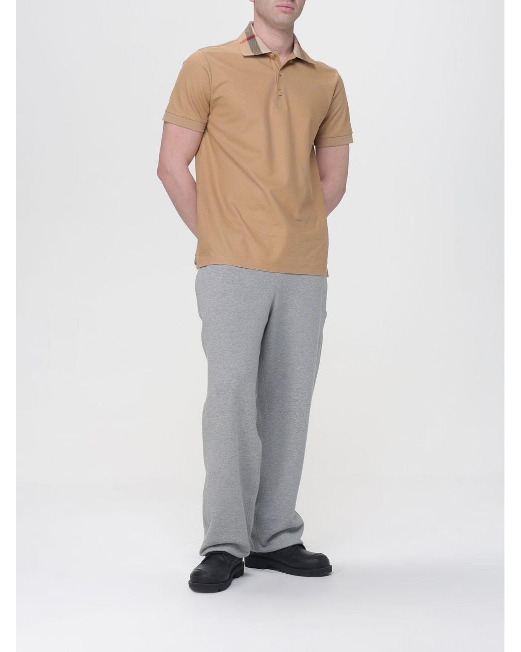 Burberry White Cotton Polo Shirt With Check Collar for men
