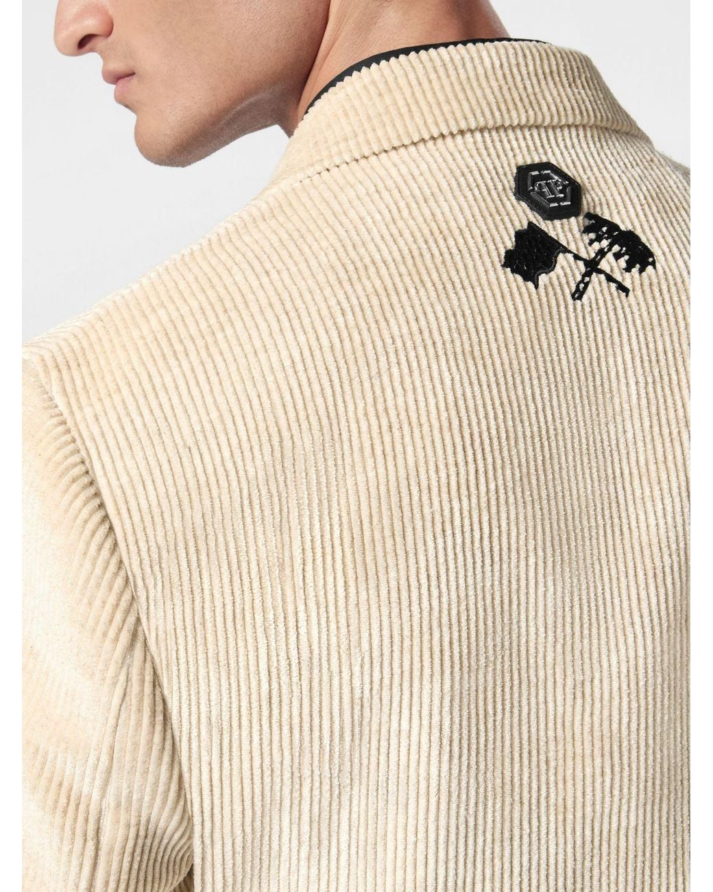 Philipp Plein Natural Single-Breasted Velvet Blazer With Peak Lapels for men