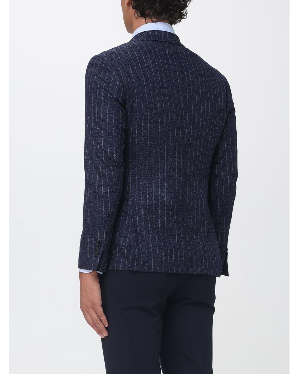 Manuel Ritz Blue Pinstriped Slim Fit Single-Breasted Viscose Blend Blazer for men
