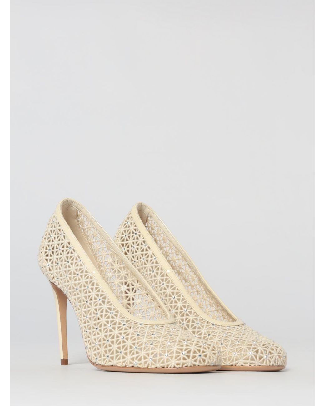 Ferragamo Natural Macramé Cotton Pumps With Rhinestones