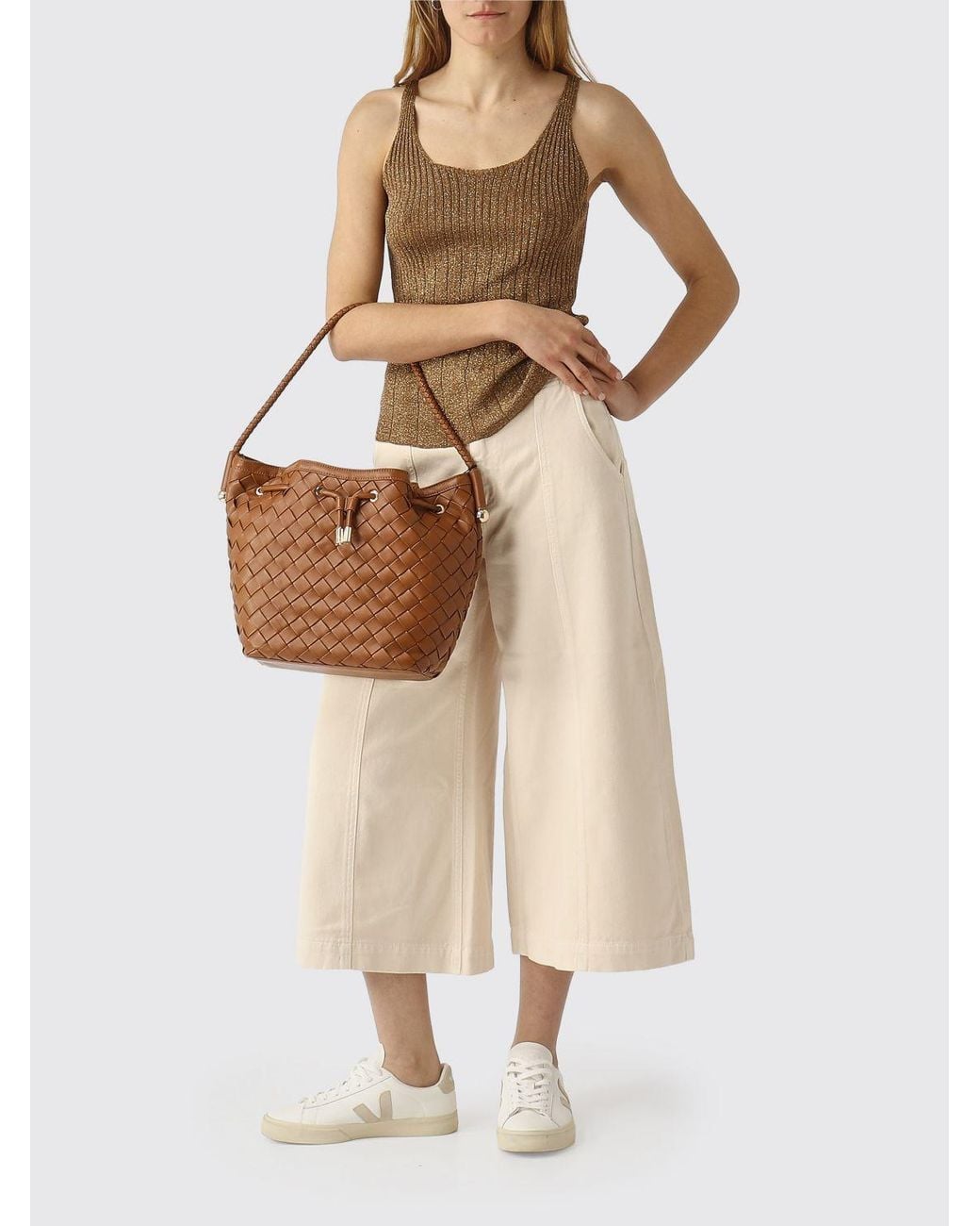 Twinset Brown Woven Synthetic Leather Bucket Bag