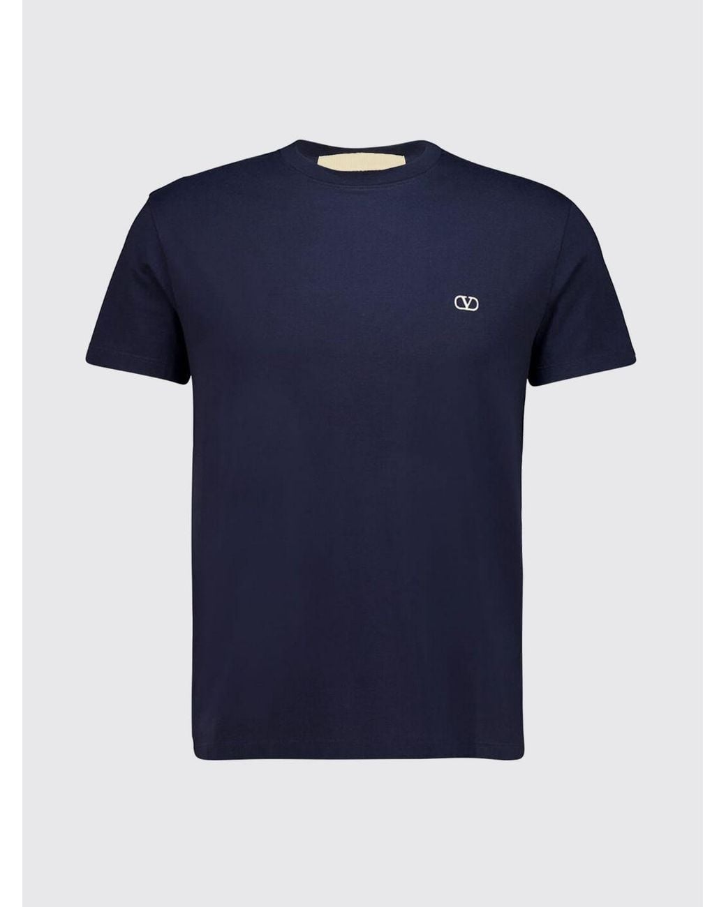 Valentino Garavani Blue Crew Neck Cotton T-Shirt With Vlogo Signature for men
