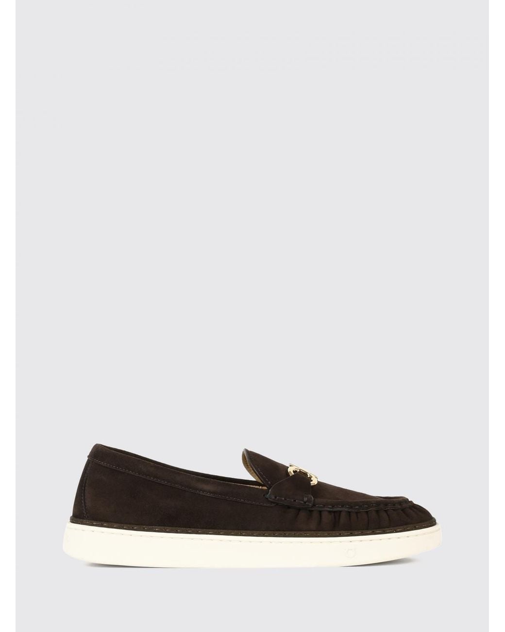Ferragamo White Suede Loafers With Gancini Logo