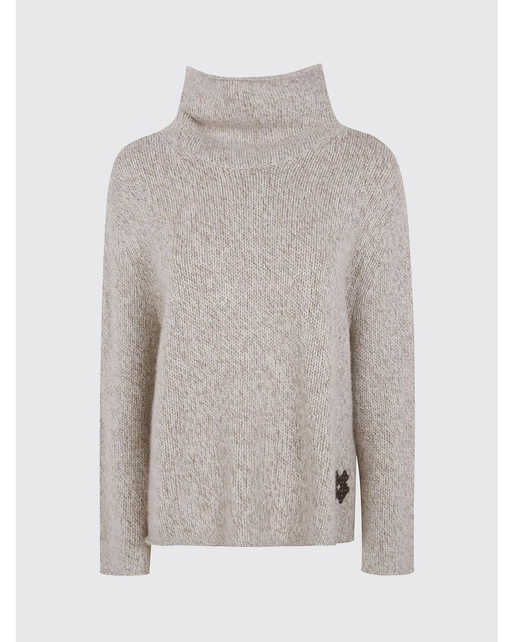 Kujten Gray 100% Cashmere Turtleneck Jumper With Contrast Logo And Ribbed Trims
