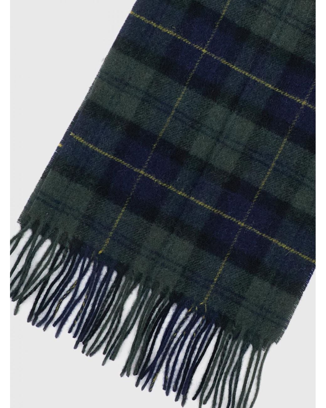 Barbour Blue 100% Lambswool Scarf With Classic Tartan Pattern And Fringes for men