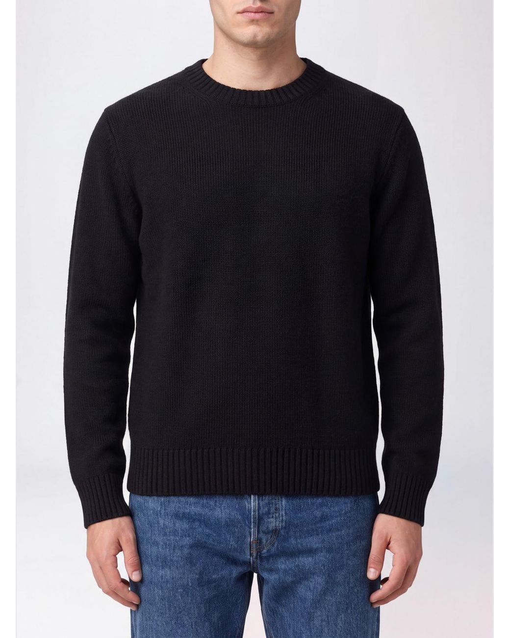 Soft Goat Blue 100% Pure Cashmere Crewneck Jumper With Ribbed Trims for men